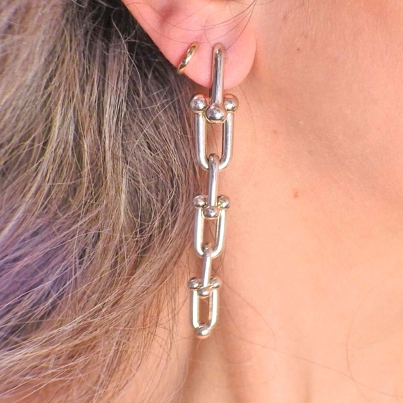 Wild Time Fashion Jewelry - NEW Silver U Link Hardware Long Post Earrings
